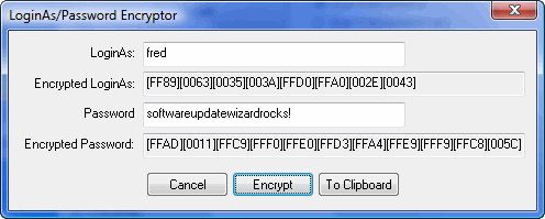 Encryption dialog from Software Update Wizard Project Manager Utility